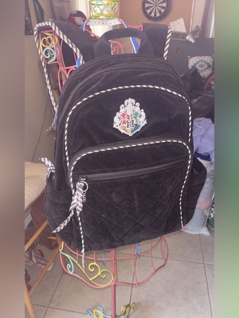 Harry Potter Quilted Velvet Black Backpack with Crest